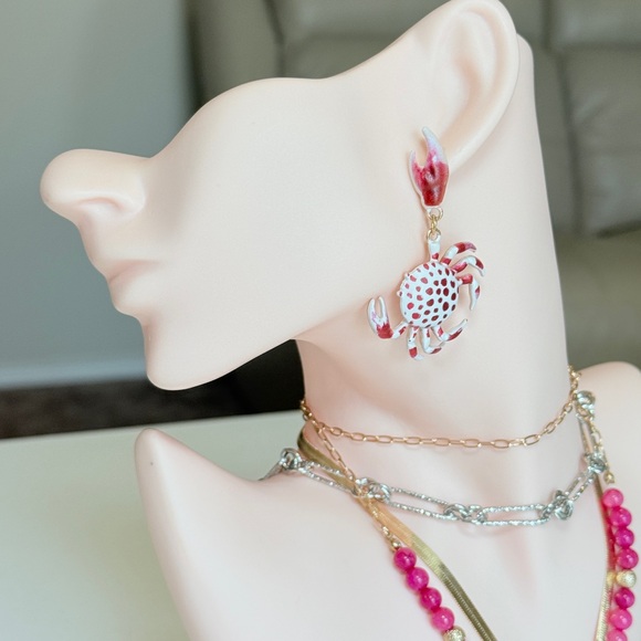 Zara Jewelry - Red and White Crab Dangle Earrings - Women Jewelry